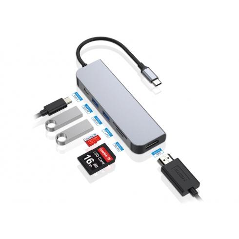 Concepttronic concepttronic Donn02G 6-in-1 Multifunzionale USB Hub Adapte, USB 3.2 Gen 1 Type-C, HDMI, 5 Gbps, ALU