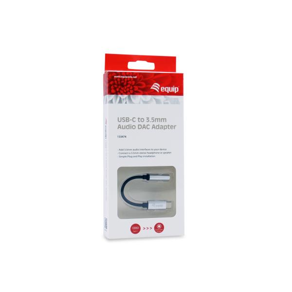 Equipaggiamento equipaggiamento 133474 USB-C a adattatore DAC audio da 3,5 mm, USB-C, 3,5 mm, femmina maschio, 0,15 m, nero, argento