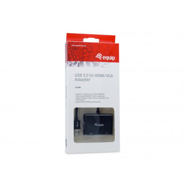 Equipaggiamento equipaggiamento 133386 USB all'adattatore VGA HDMI, USB 3.2 Gen 1 Type-A, Output HDMI, 1920 x 1080 pixel