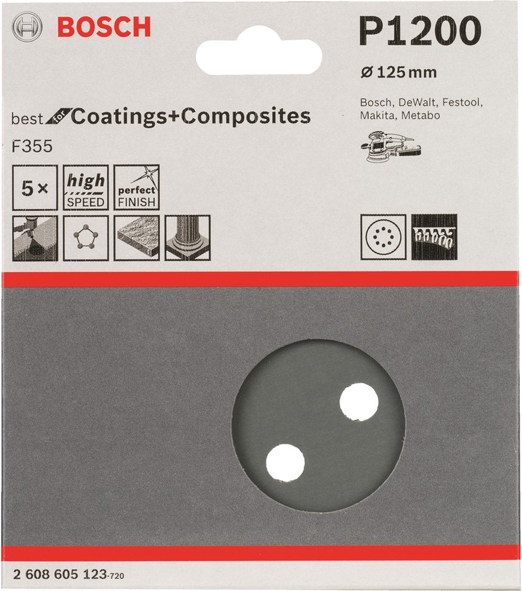 Bosch 5 fogli abrasivi ø125 migliori rivestimenti 8.1200