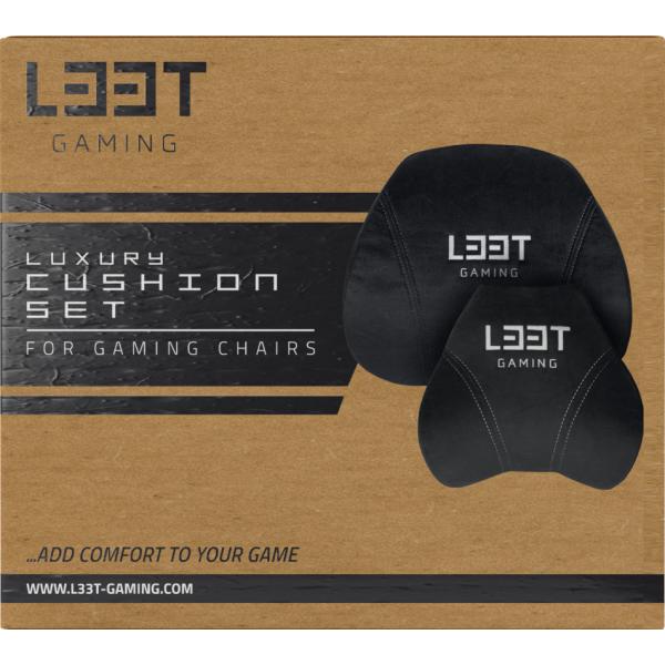 L33T Gaming L33T Gaming 160382 Juego de cojín de silla de juego de lujo, espuma de memoria, terciopelo, ultra suave, negro
