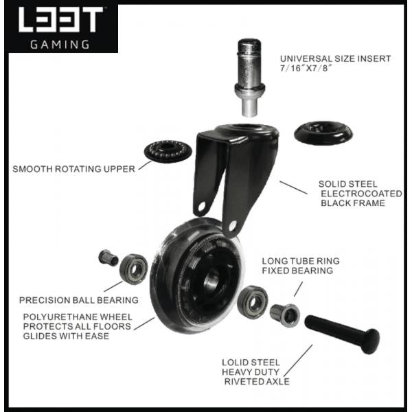L33t gaming 160530 3inch rubber casters, red, 5pcs