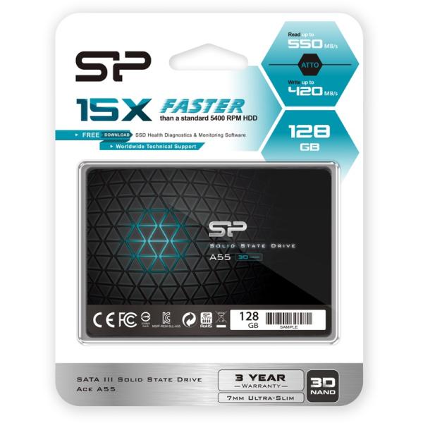 Silicon Power Silicon SP128GBSS3A55S25 ACE A55 SSD, 128GB, 7mm 2,5 pollici, SATA3, NAND 3D, cache SLC