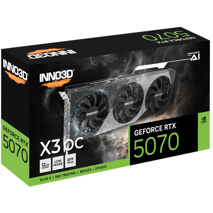 Inno3d n50703-12d7x-195064l geforce rtx 5070 x3 oc, 12 gb, gddr7, 192-bit, 28 gbps, 672 gb s, 650w