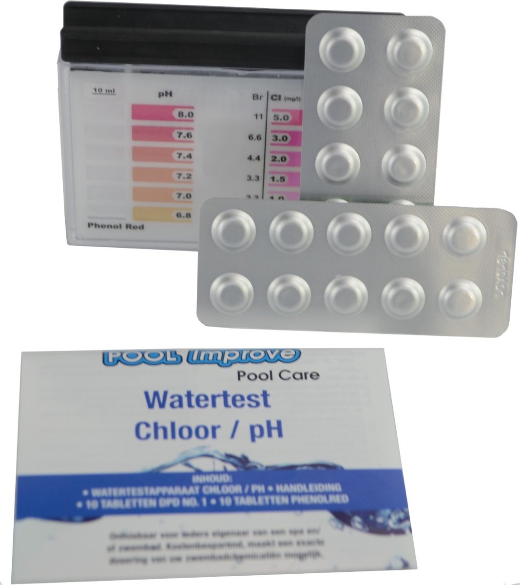 Prueba de diversión de verano establecida para comenzar el valor de medición de cloro y pH Valor