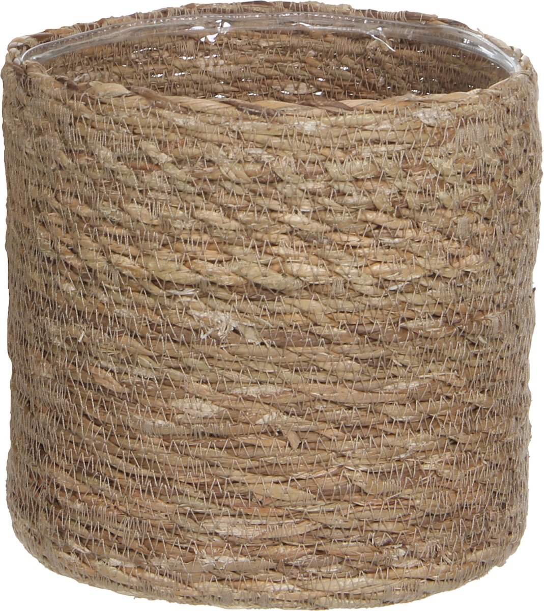 Cesta para plantas con adornos de mica - ratán - natural con marrón - 20 cm - con interior de plástico