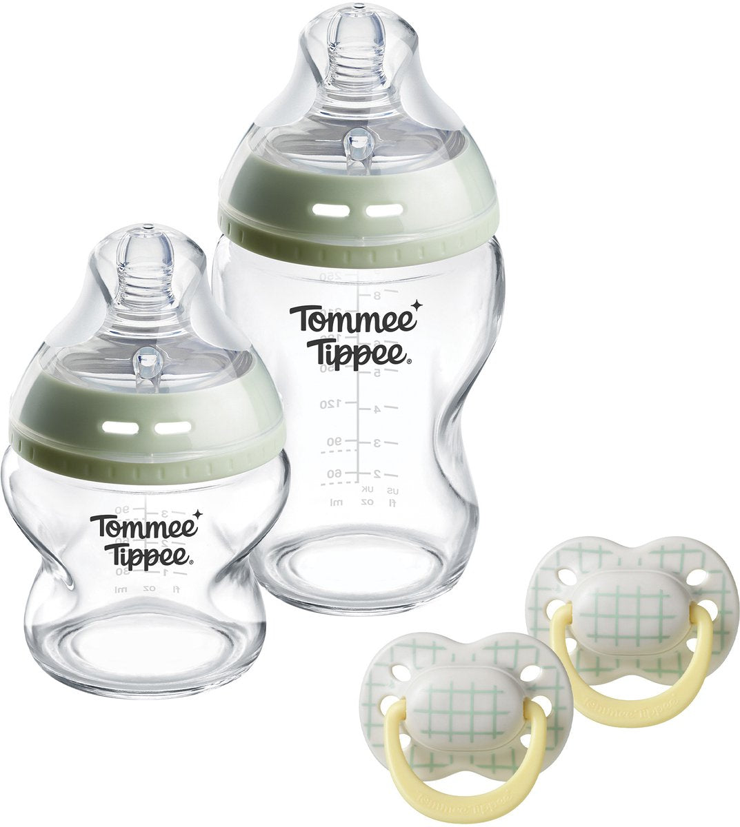 Set regalo Tommee Tippee con biberon e ciuccio in vetro Natural Start - 0m+