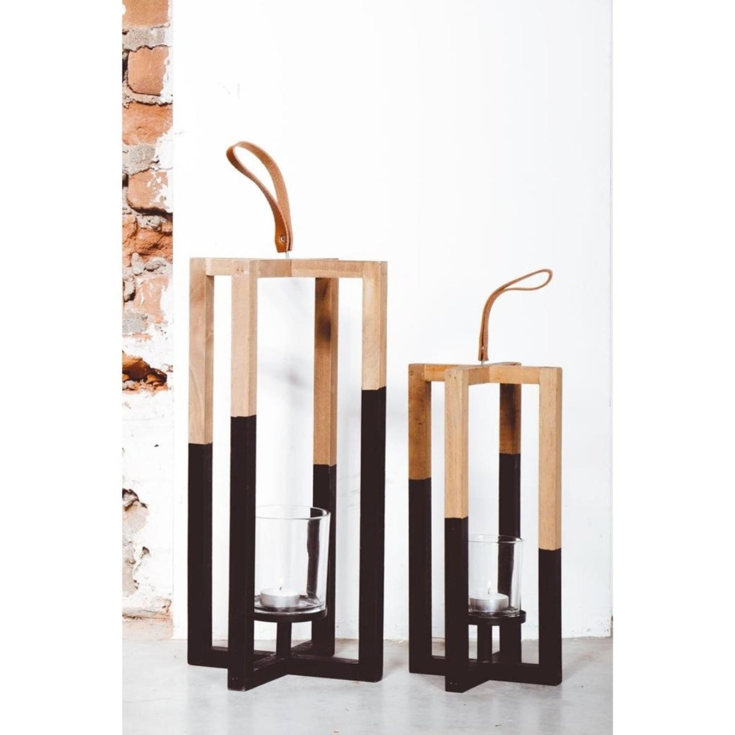 Senza candelabro madera negro natural 40cm