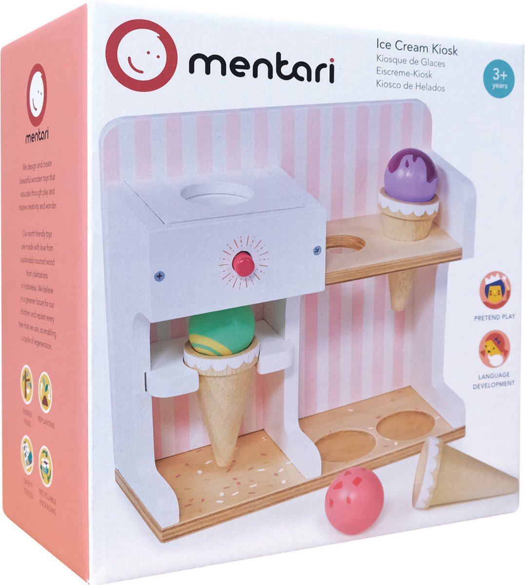 Mentari shop - chiosco gelato - 20x8,5x18,5cm - con 3 palline e 3 coni - 3 anni