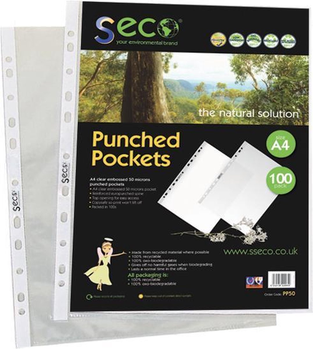 Cartella inserti Seco a4 - 11 fori - pp 50 micron - trasparente - 50 pezzi - ecologica - se-pp50 50