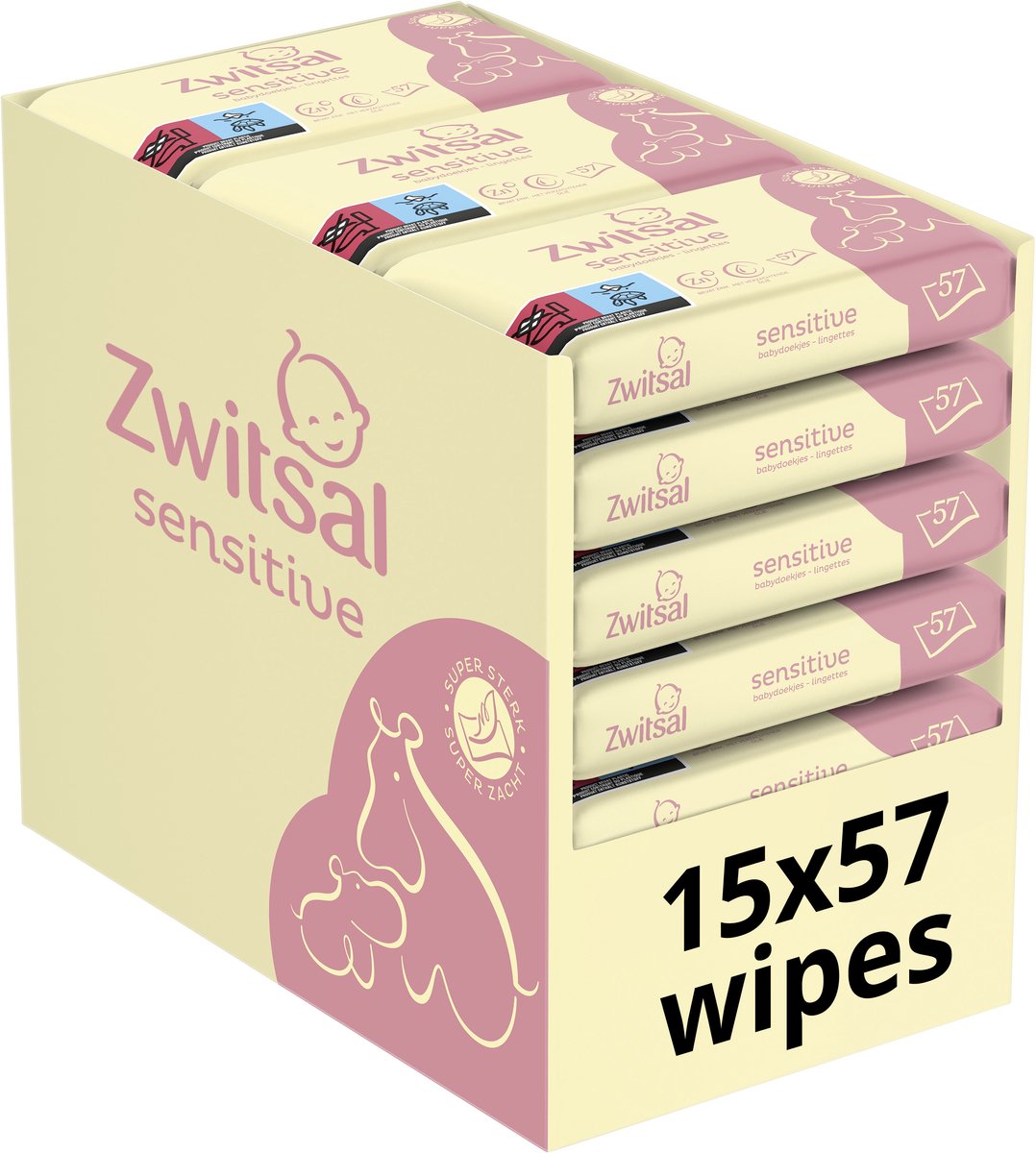 Zwitsal - salviette per neonati - sensibili - 855 salviette (15x57) - confezione risparmio