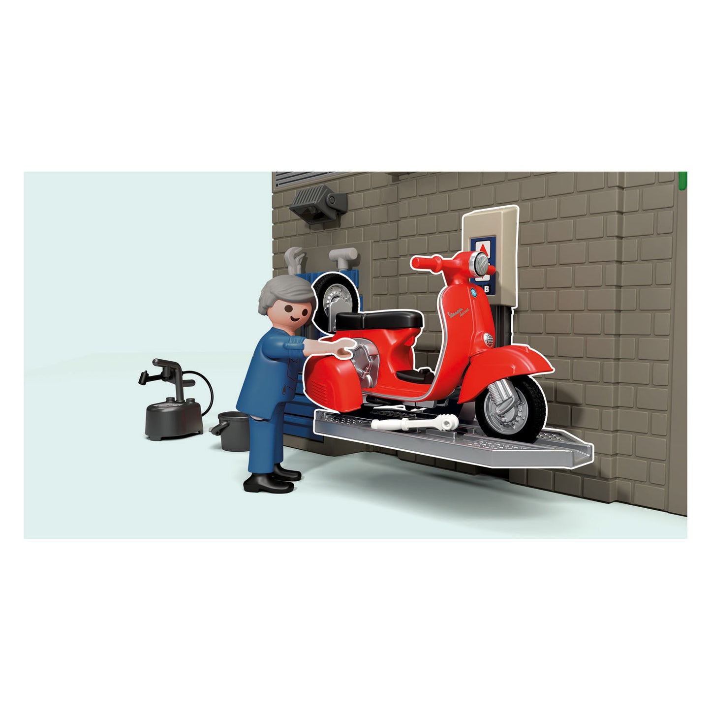 Workshop di Playmobil anni '60 con Vespa