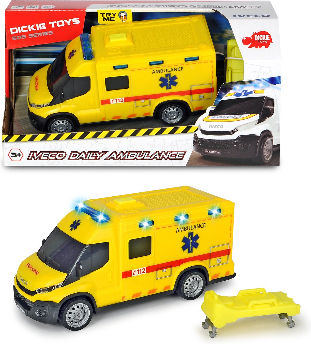 Dickie juguetes sos - ambulancia iveco - versión belga - 18 cm - sonido ligero