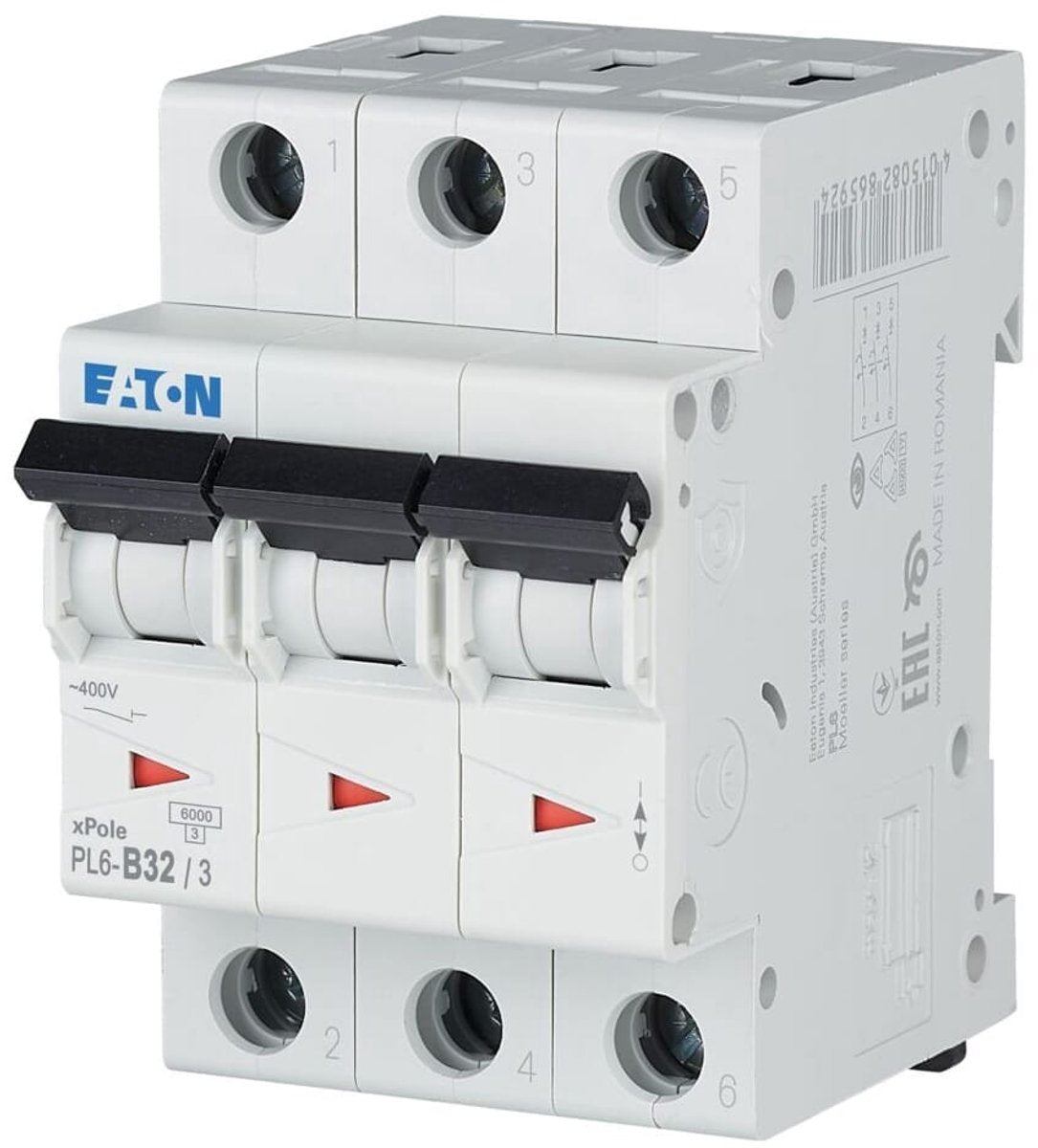 Disyuntor de instalación Eaton 3p 32a - pl6-b32 3 - tipo b