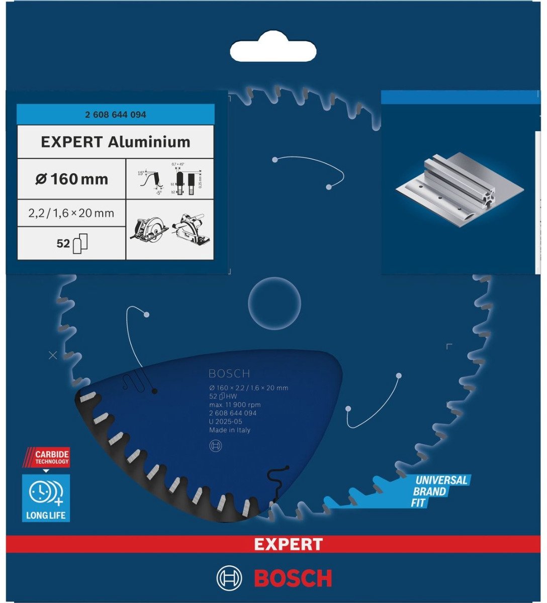 Bosch 2608644094 hoja de sierra circular expert aluminio 160x20 - 52 dientes