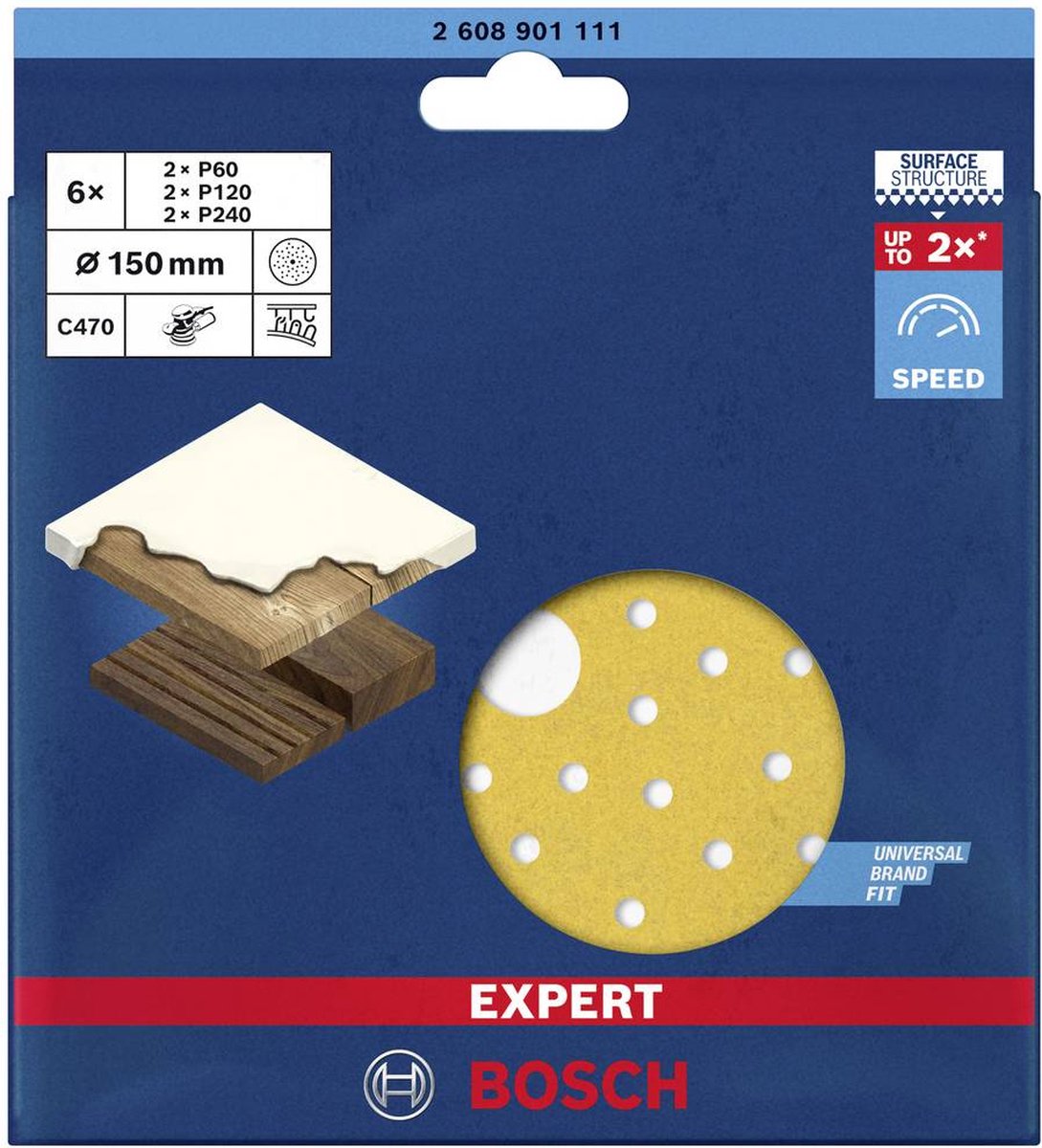 Accesorios bosch expert c470 2608901111 juego de lijas excéntricas perforadas (ø) 150 mm 6 pieza(s)