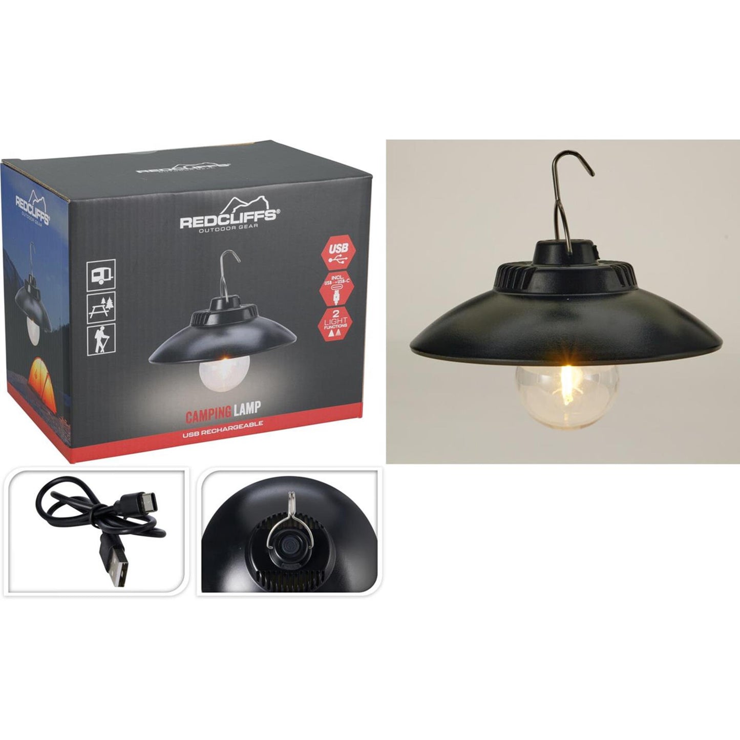 Lampada a sospensione da campeggio Redcliffs ricaricabile