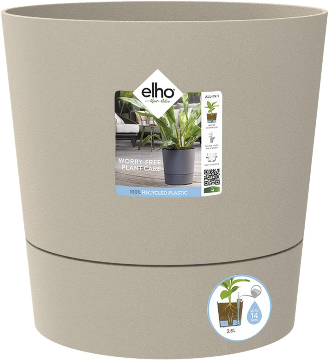Elho foss rond 25cm - bloempot voor binnen - 100% gerecycled plastic - ø 24.5 x h 24.2 - paddenstoel beige