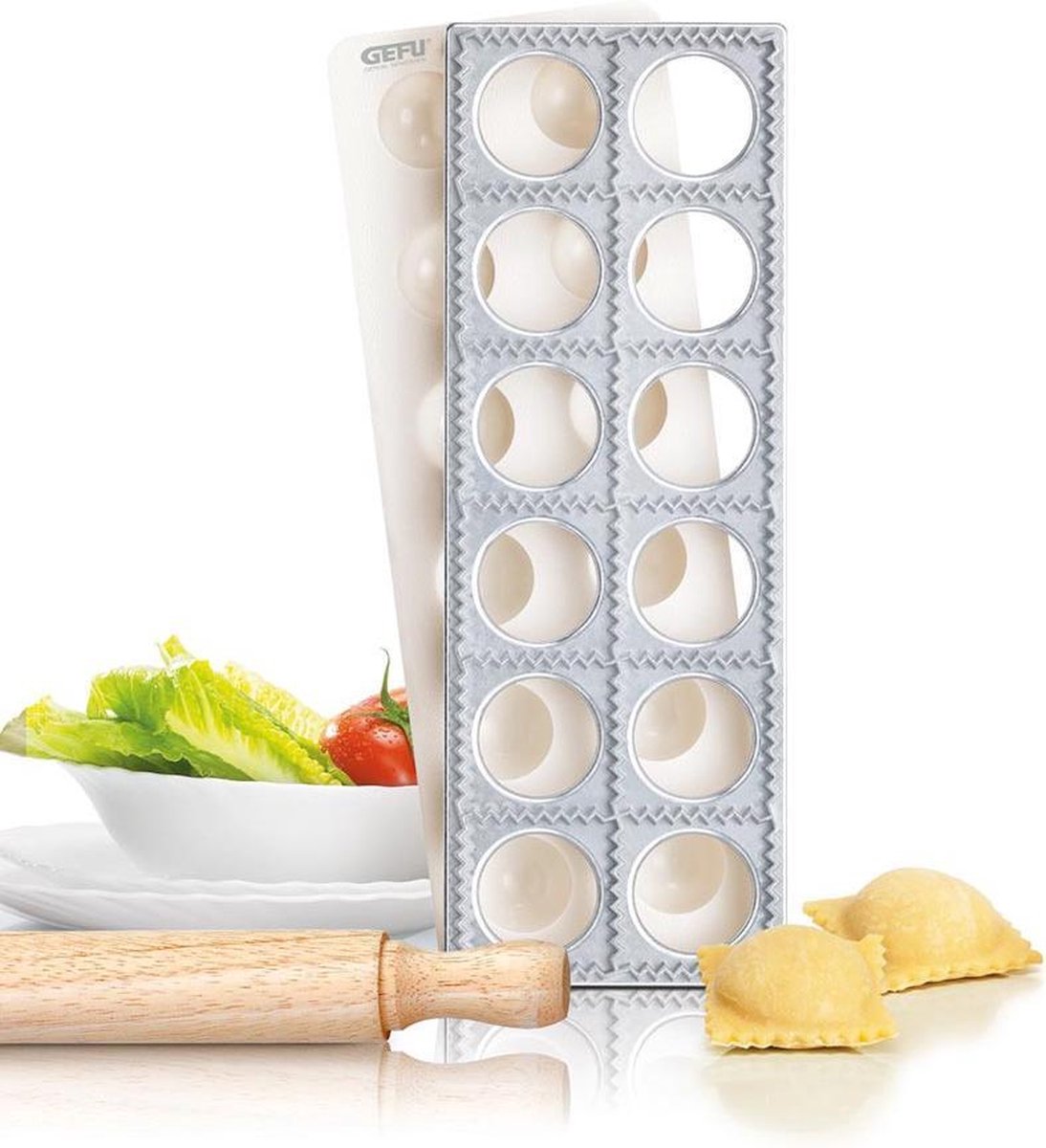 Raviolatrice Gefu tasca - set 3 pezzi - forma ravioli - macchina per pasta per 12 ravioli