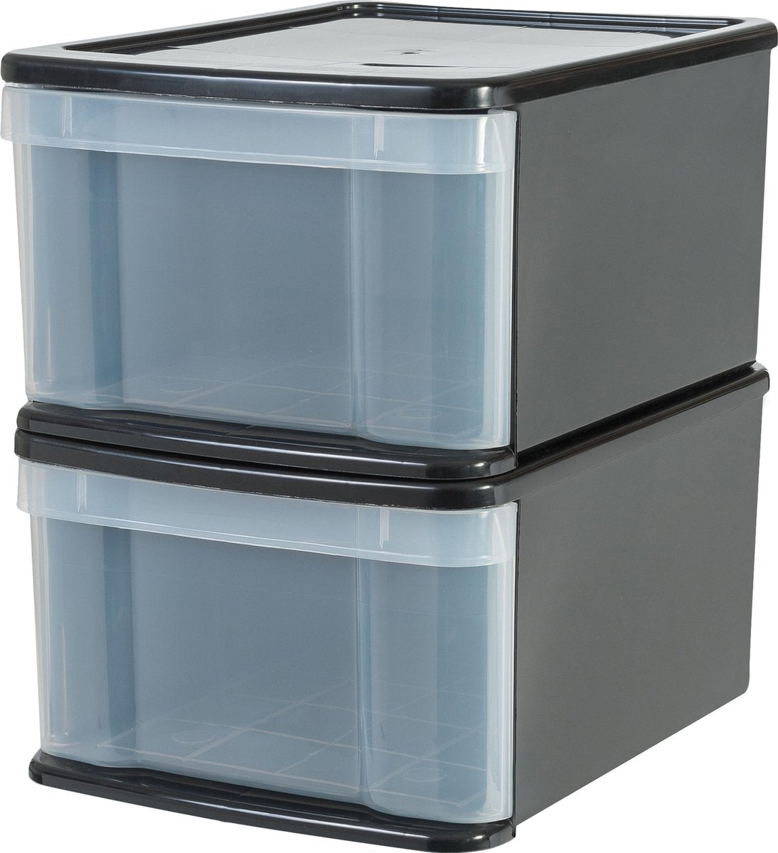 Iris stacking drawer - opberglade - 20 l - kunstof - zwart transparant - set van 2