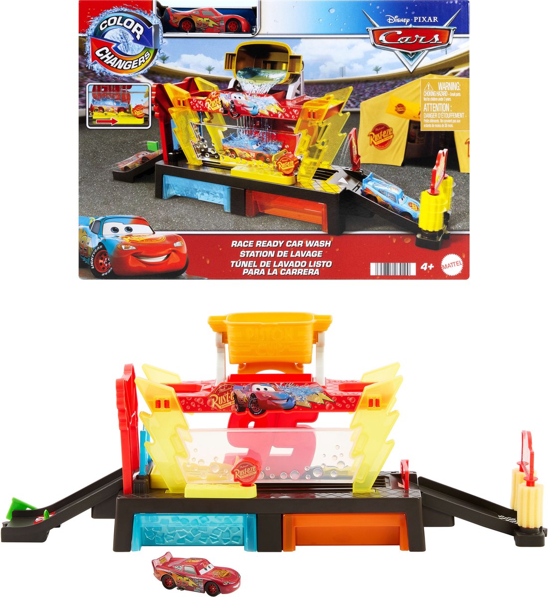 Autolavaggio Mattel Disney e Pixar Cars pronto per la gara - set da gioco che cambia colore