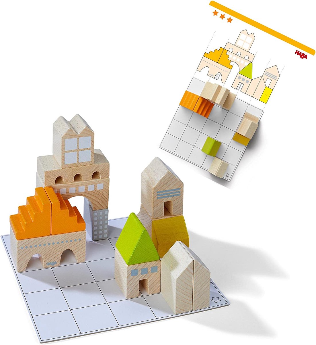 Blocchi Haba Logic Masterbuilders Junior in legno da 43 pezzi