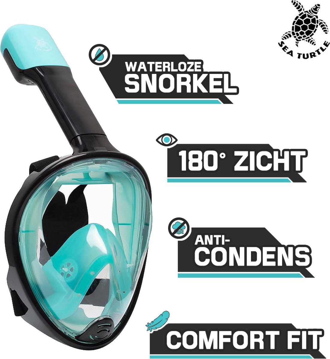 Máscara de snorkel para tortugas marinas - snorkel - gafas de buceo - set de snorkel - máscara completa - adultos - negro turquesa - L XL