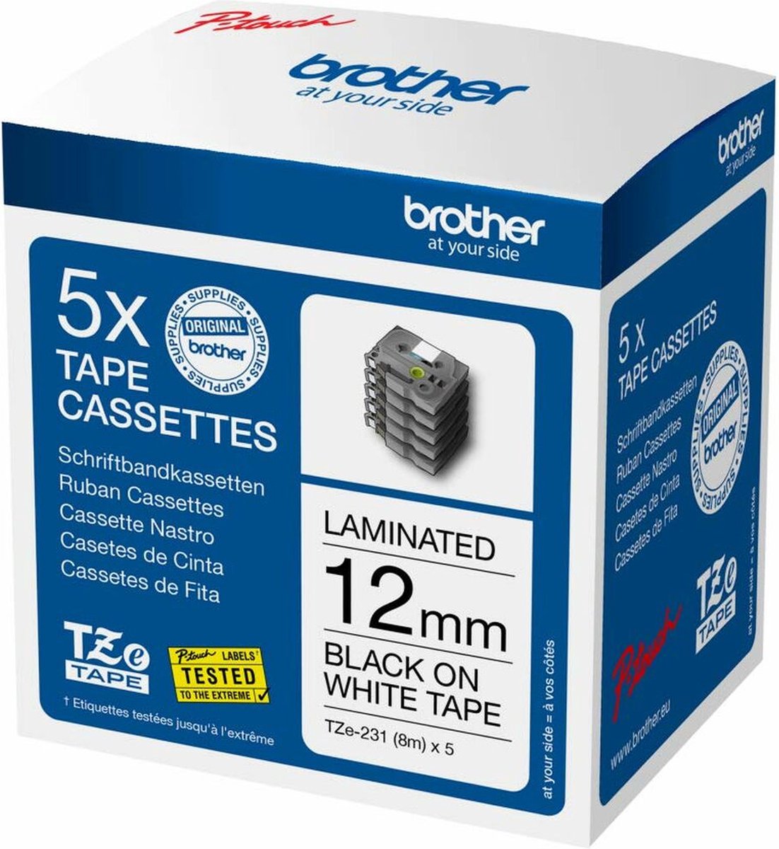 Brother tze-231m5 labelprinter-tape zwart op wit