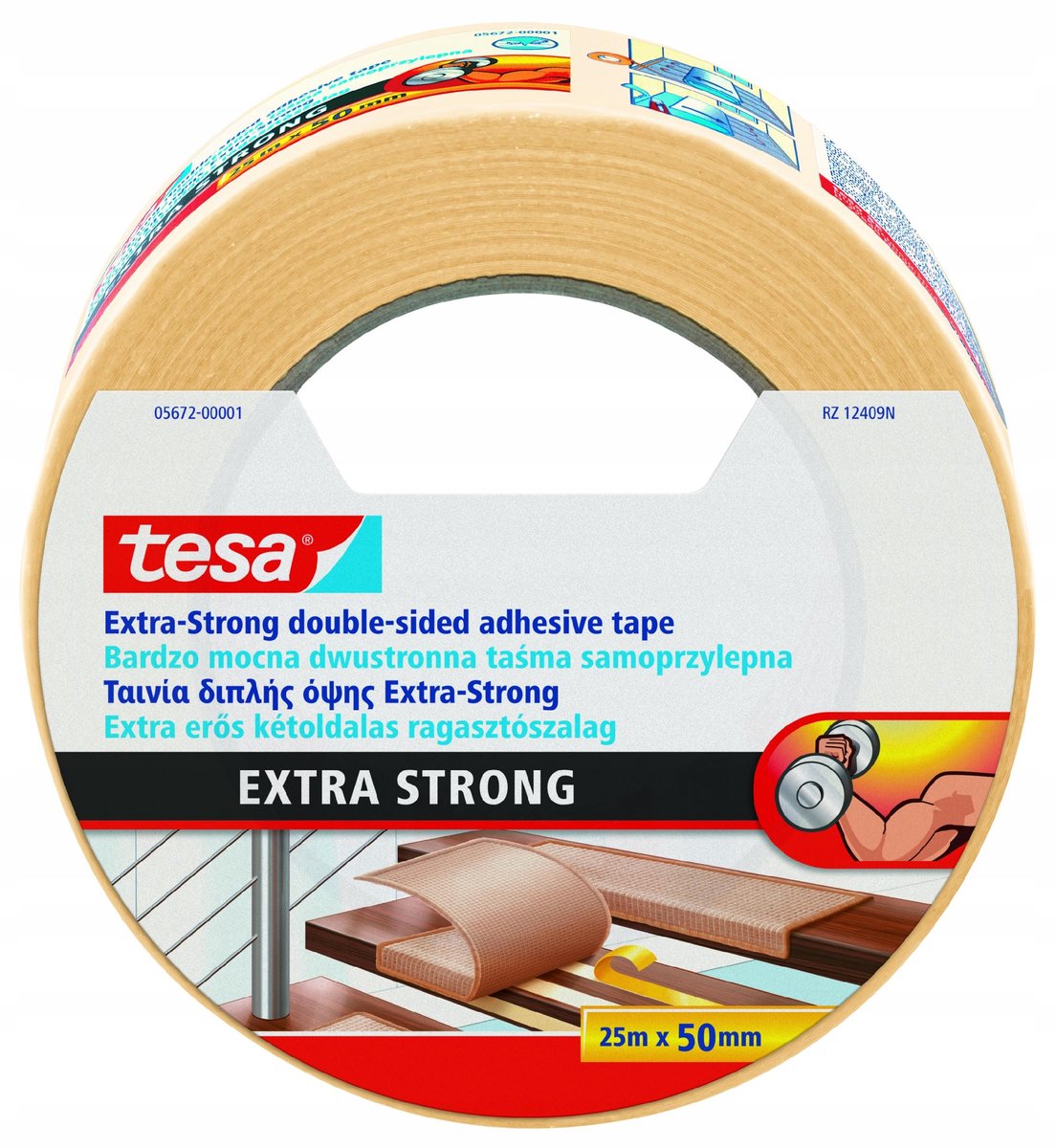Tesa extra forte - moquette e nastro in PVC - 25m x 50mm - resistente all'acqua - adatto per esterni