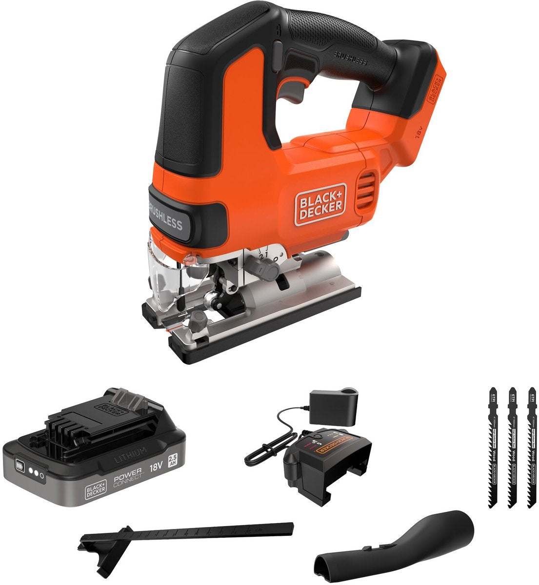 Seghetto alternativo brushless Black+decker 18v con 3 lame (con batteria 2,5ah e caricabatterie) - blcjs78e1-qw
