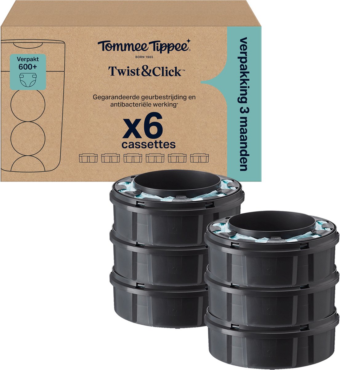 Ricariche per secchio per pannolini Tommee Tippee Twist Click - Confezione da 6 - Cassette di ricarica da 6 x 10,5 m