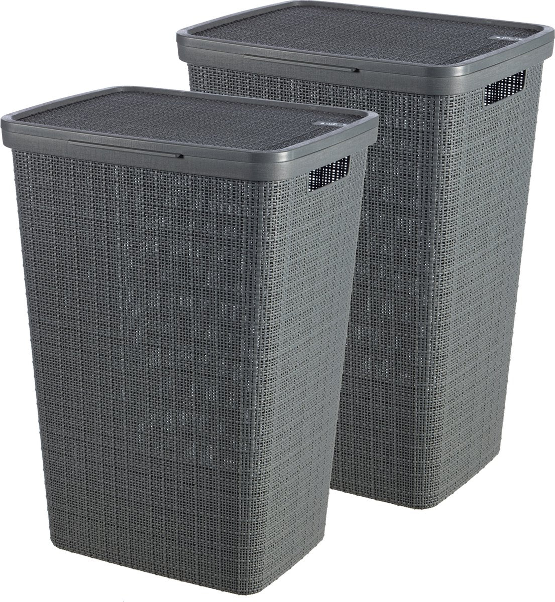 Curver jute wasmand met deksel - 58 liter - 2 stuks - donkergrijs