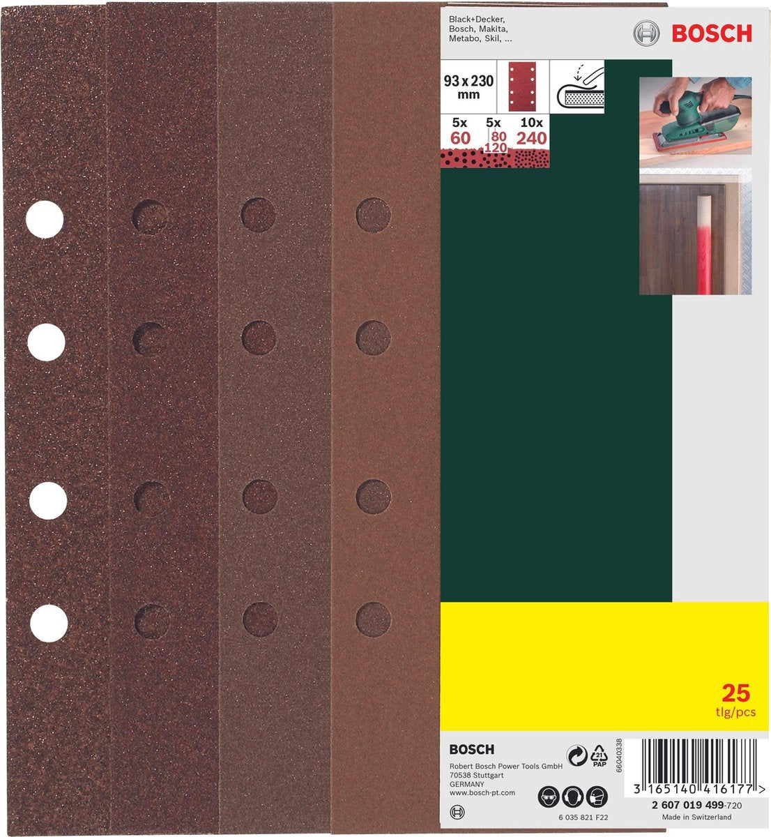 Juego de hojas de lija Bosch de 25 piezas para lijadora orbital - 93 x 230 mm - grano 80
