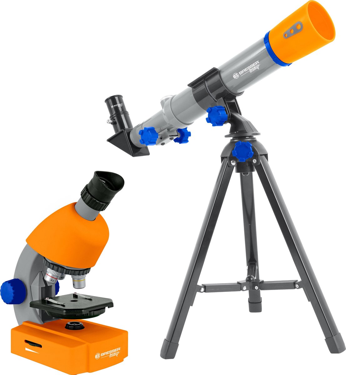 Telescopio Bresser y microscopio junior de 35 cm de naranja