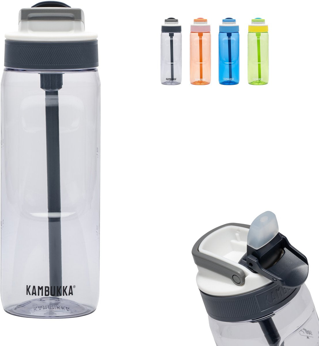 Kambukka lagoon waterfles 750ml - clear 2.0 - met geïntegreerd rietje - 100% lekvrij