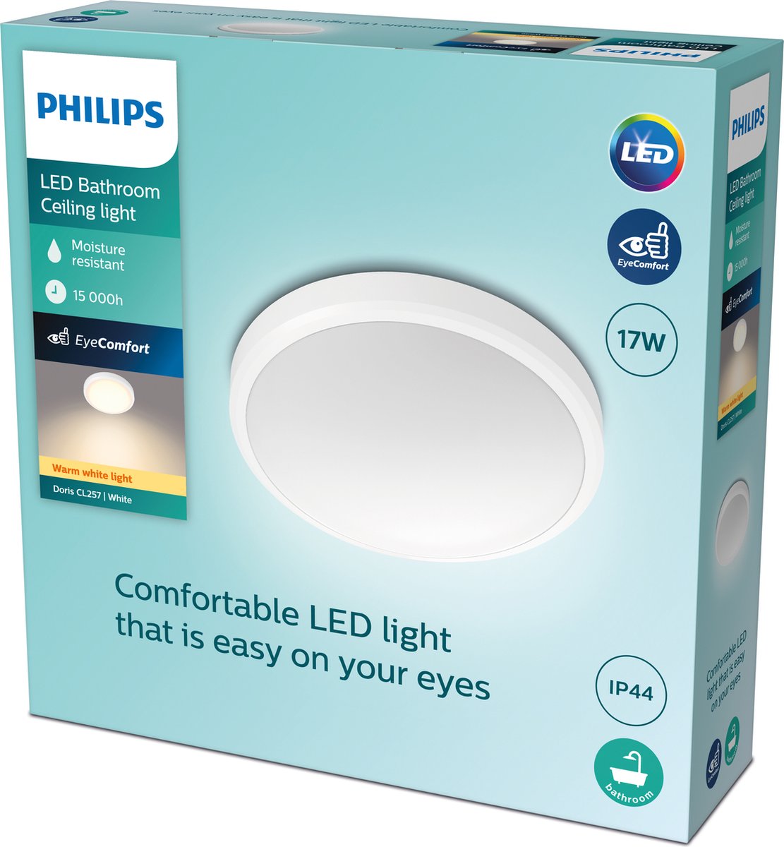 Philips Lámpara LED de techo para baño Philips Doris - blanca - grande - 17 W