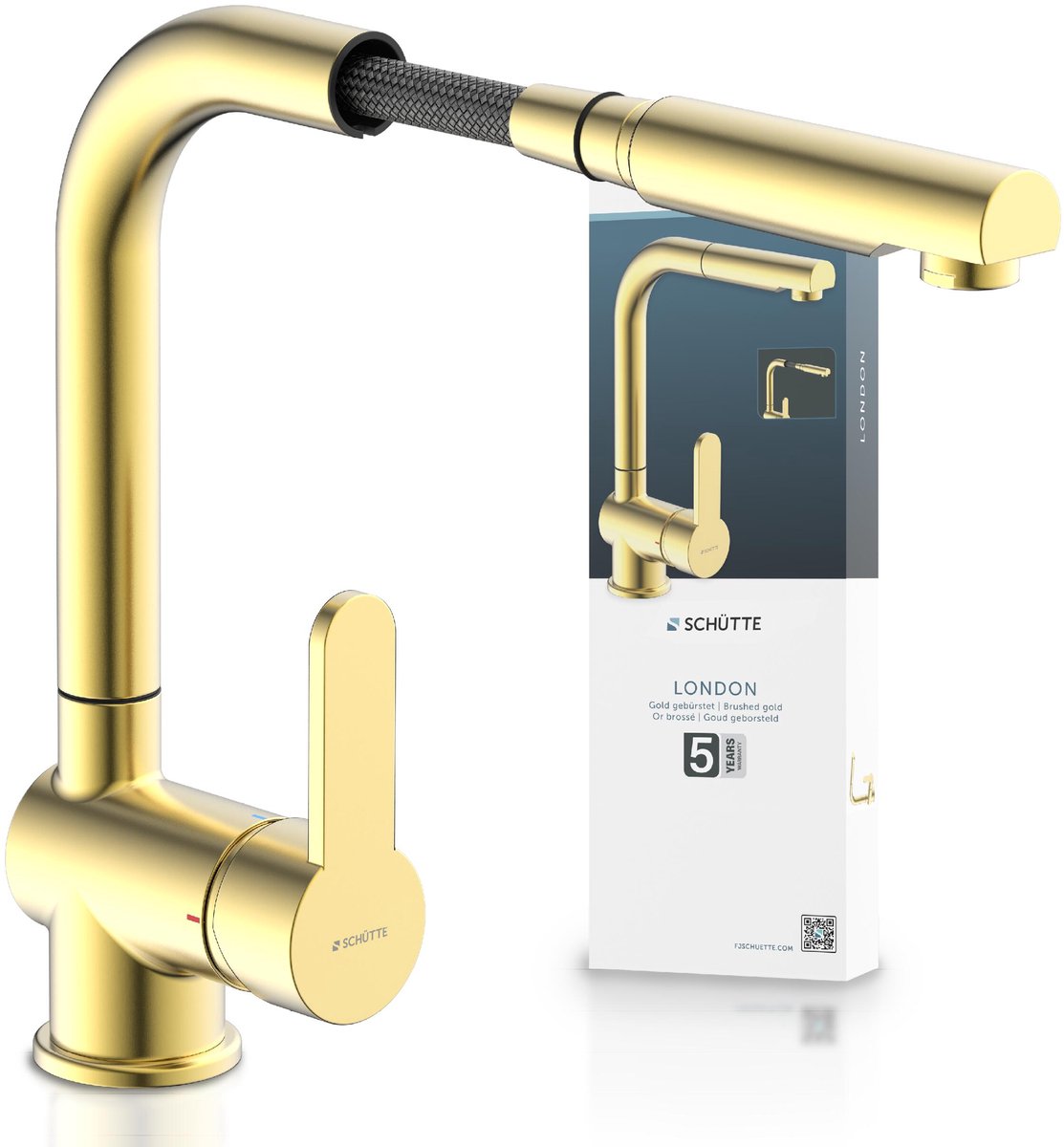 Rubinetto cucina Schütte London design - miscelatore - bocca girevole - mousseur estraibile - oro opaco
