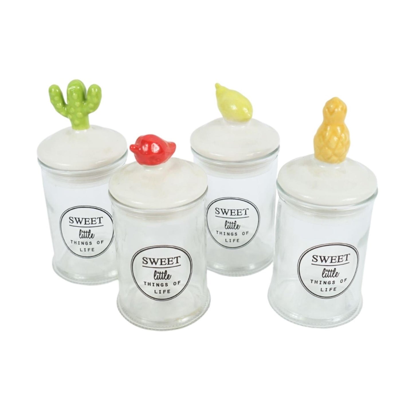 Tarro de almacenamiento dulce vidrio 13cm 4 surtidos