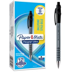 Paper mate flexgrip ultra-balpen met drukknop | medium punt (1,0 mm) | zwarte inkt | 12 stuks