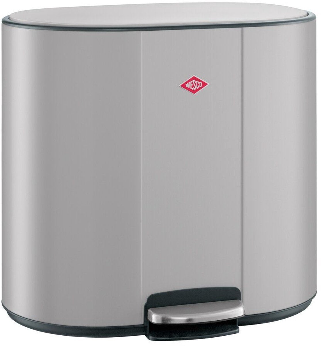 Wesco multicollector 3 pattumiera per raccolta differenziata (1x25 litri, 2x12 litri) | 49 litri | metallo - grigio freddo opaco | pattumiera a pedale con chiusura ammortizzata e filtro antiodore