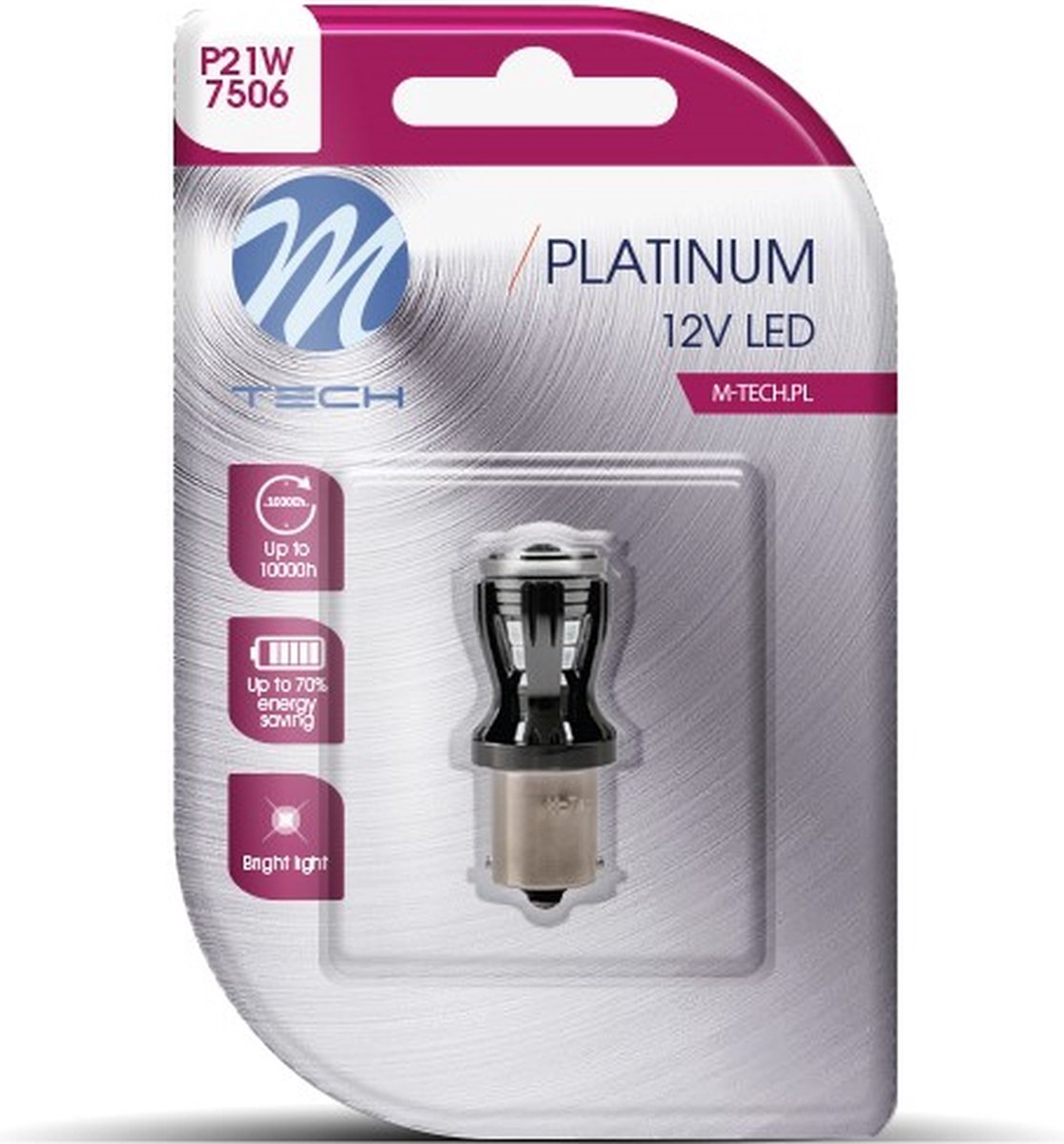 M-tech led p21w ba15s 12v - platinum - canbus - 4x osram led diode - wit - enkel