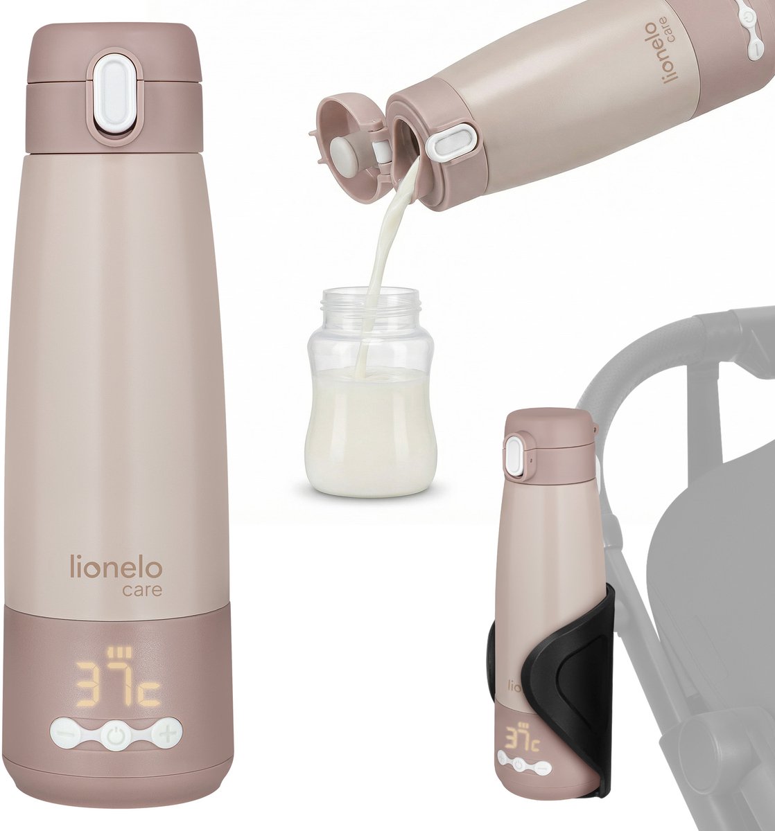 Biberón Lionelo thermup – termo calentador de leche portátil de 350 ml – calienta la leche en 3,5 minutos – calienta hasta 20 horas – 5 ajustes de temperatura – USB-C – para llevar