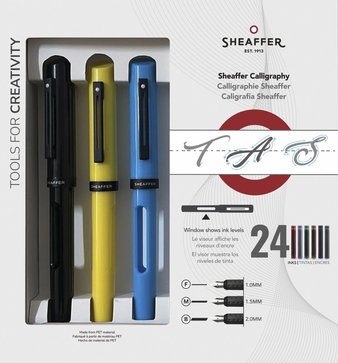 Bolígrafo de caligrafía Sheaffer - maxi negro, azul, amarillo - punta f m b - sf-93404