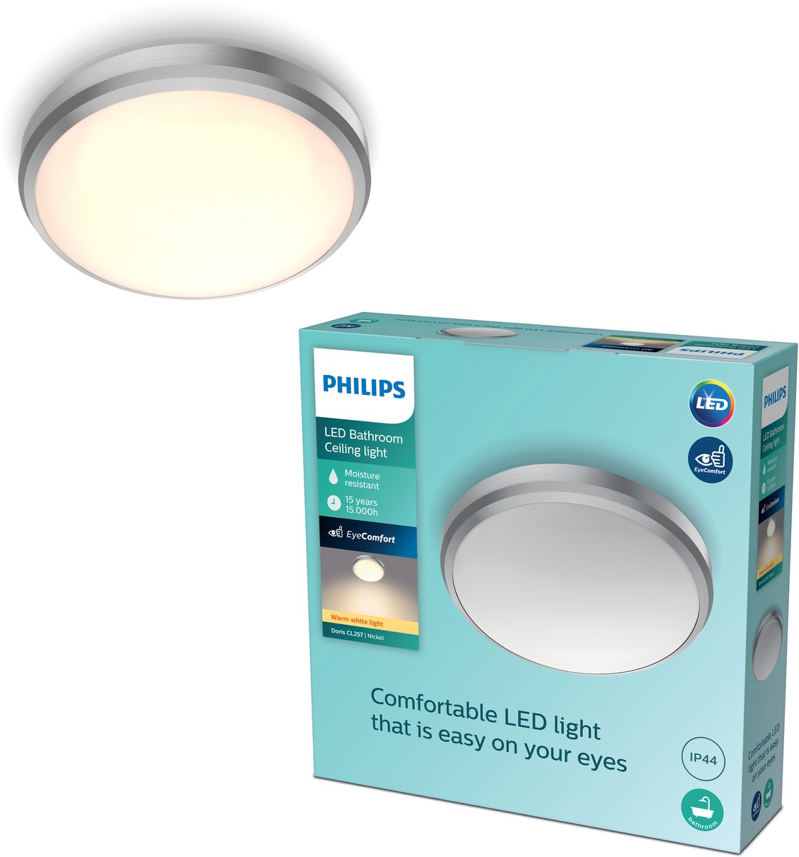 Philips Lámpara LED de techo para baño Philips Doris - níquel - pequeña - 6 W