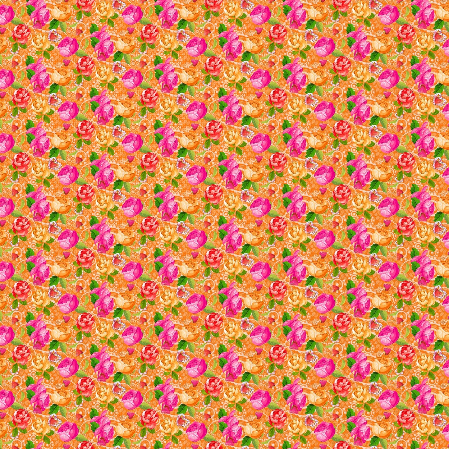 Vaessen creative • tessuto di cotone coco-ton 45x50 cm, motivo floreale arancione così carino