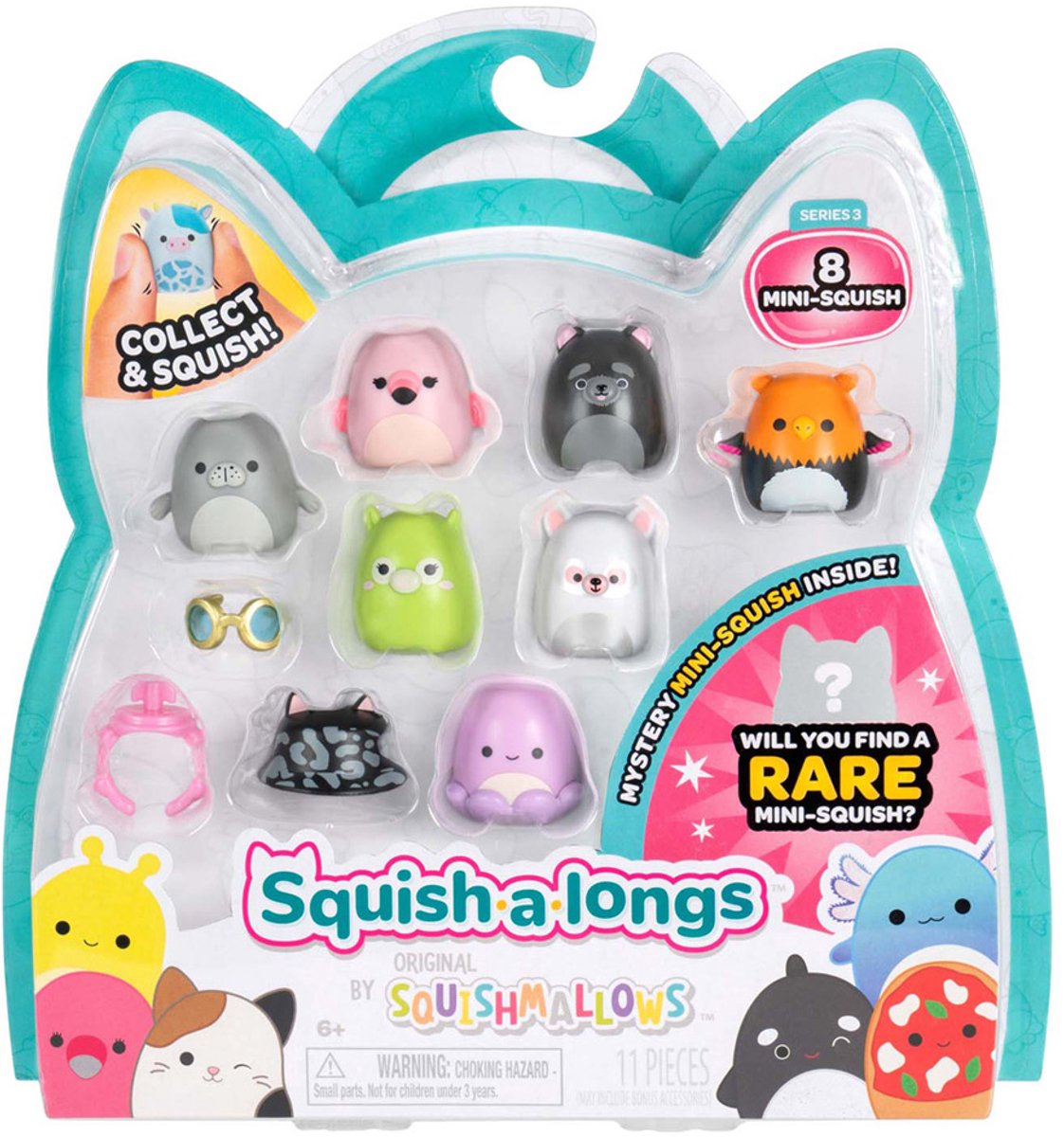 Jazwares squishmallows - personaggi giocattolo squish-a-long stile 3 - 8 pz.