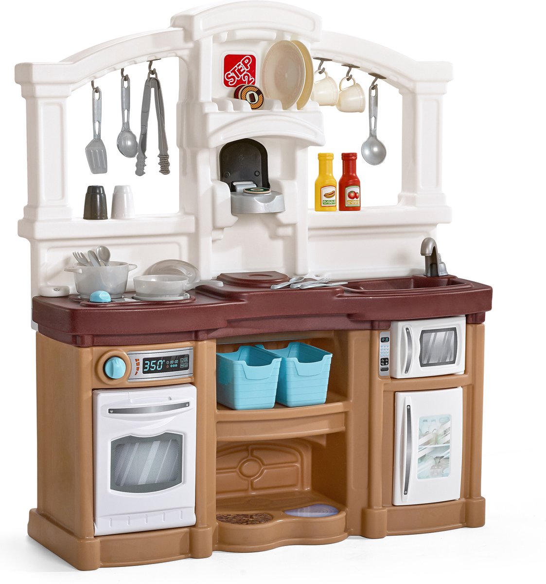 Step2 Divertimento con gli amici Cucina giocattolo marrone - piano cottura elettronico - incl. Set di accessori da 23 pezzi