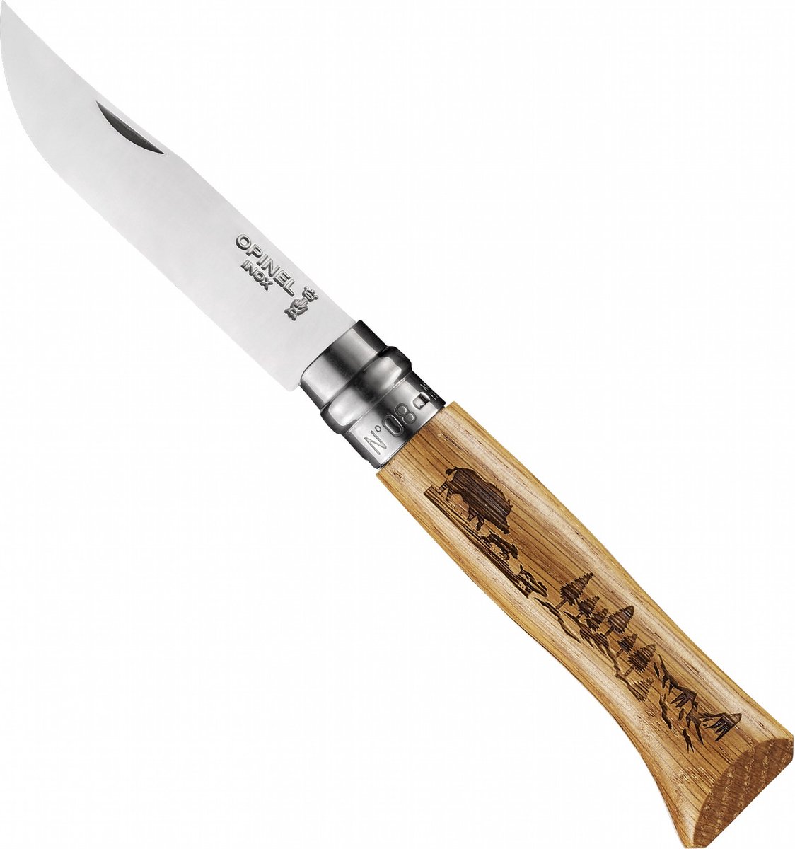 Opinel no.08 boar engraved zakmes rvs hout