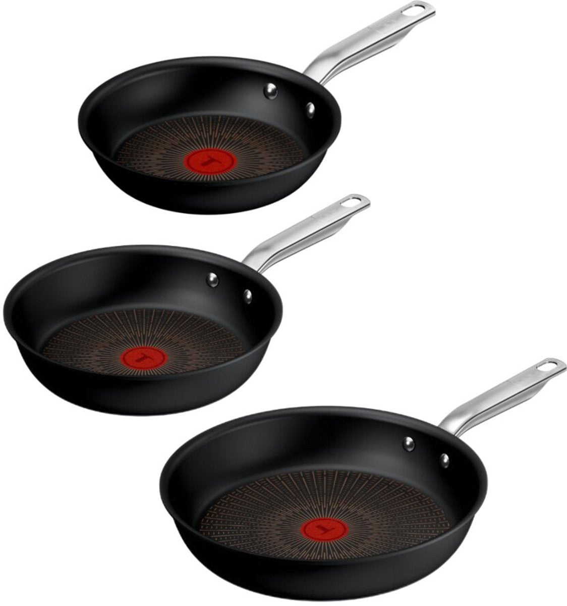 Experiencia Tefal - juego de sartenes - 20 24 28 cm - núcleo de fusión - revestimiento antiadherente - inducción - apto para uso con espátulas metálicas