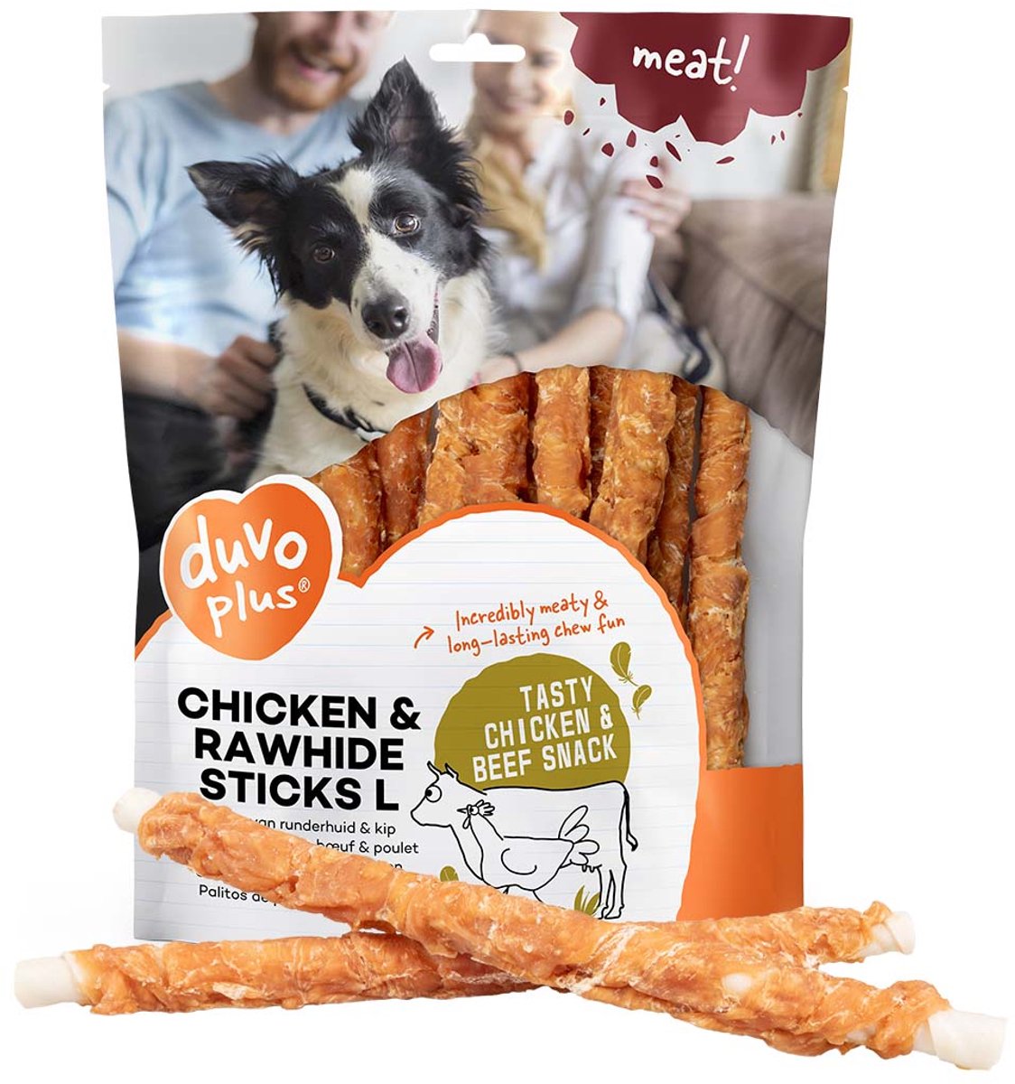 Duvo più carne! bastoncini di pollo snack in pelle grezza per cani l-25cm-1kg